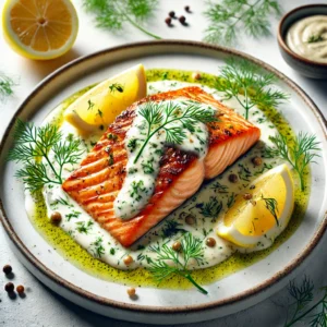 Gebratener Lachs mit Dill Sauce